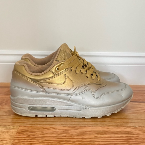 Nike Shoes - Nike Air Max 1 Gold/Silver Airbrush Sneakers